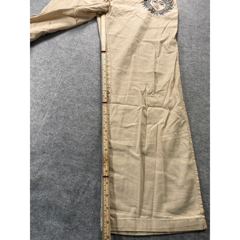 Puimentiua Cotton Linen Pants Men Size Medium Beige Sun Graphic Beach Loose Fit - Picture 8 of 13
